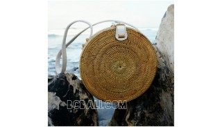 circle disc handbags rattan design full handmade limited edition leather handle